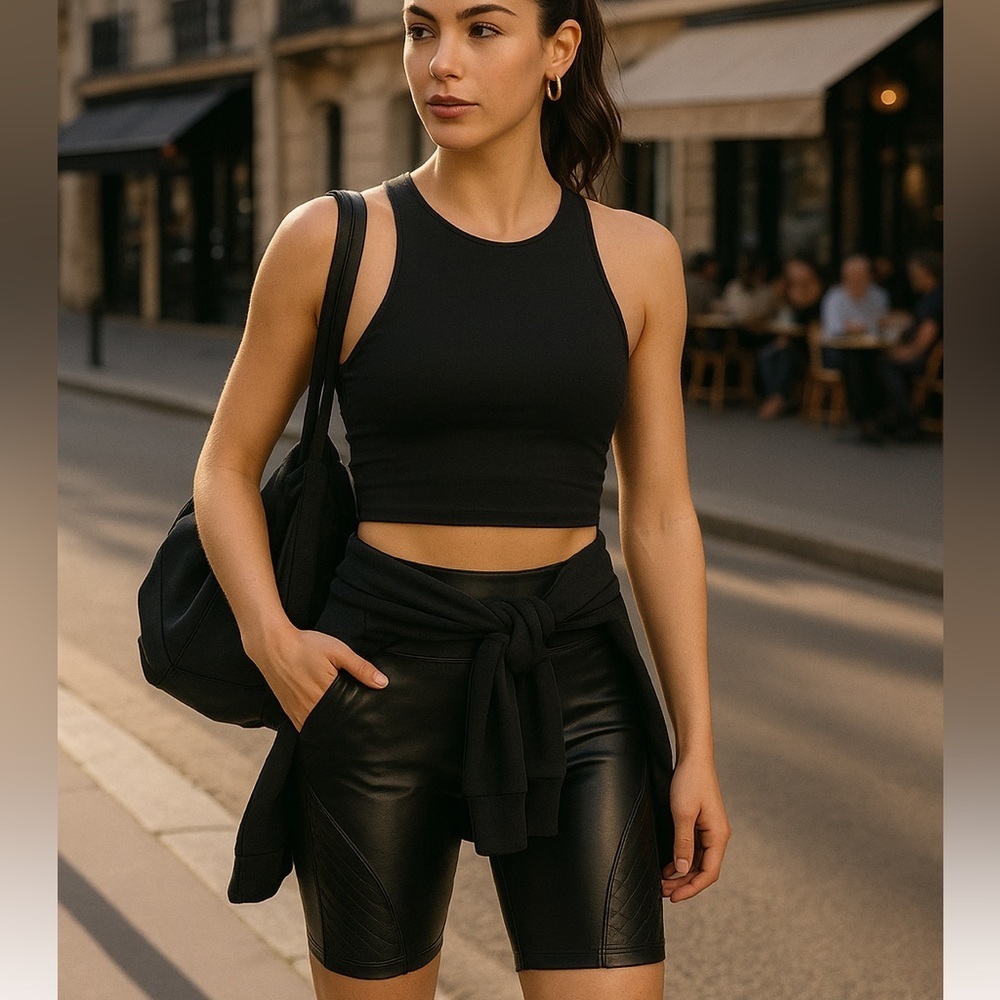 Spanx Faux Leather Black Biker Shorts Medium - Picture 2 of 5